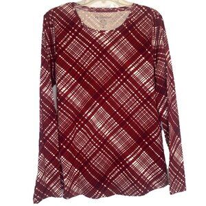 Chico's Women's Deep Chianti Plaid Pearl Long Sleeve Top Shirt Sz Med(1) NEW